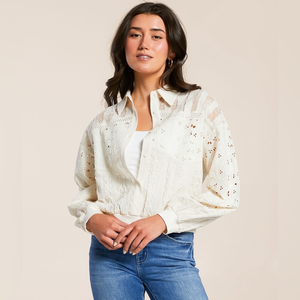 NWOT Miss Me Mixed Crochet Shirt Sz S - Picture 16 of 16